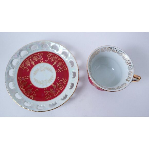 6 Vintage Teacup & Reticulated Saucer Tea Cups Lusterware Japan Ohashi China - Picture 5 of 6